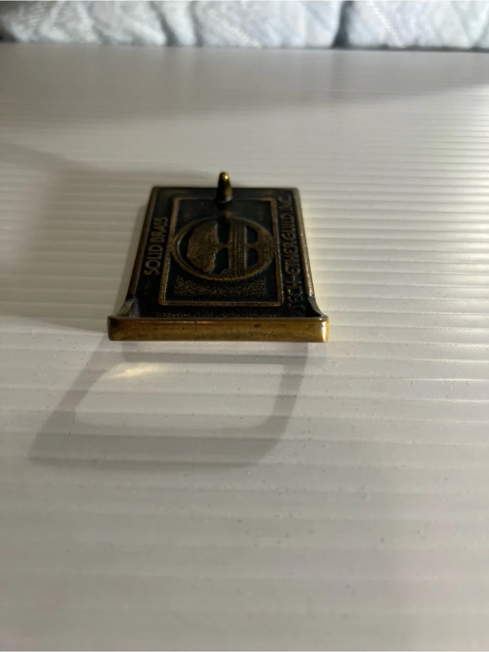 Vintage Tech-Ether Guild solid, brass wood inlay belt buckle